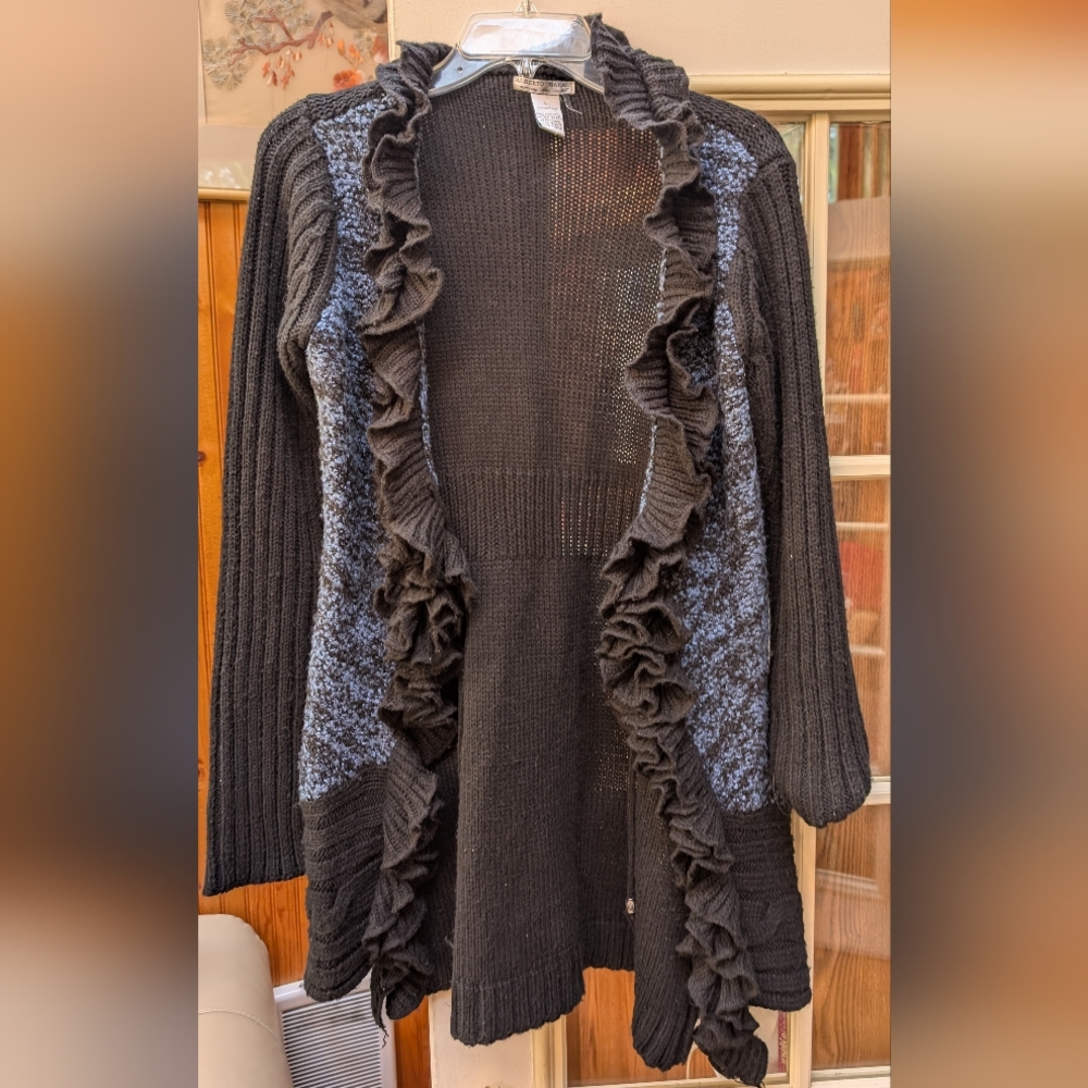 Alberto Makali Black and Blue Ruffled Sweater